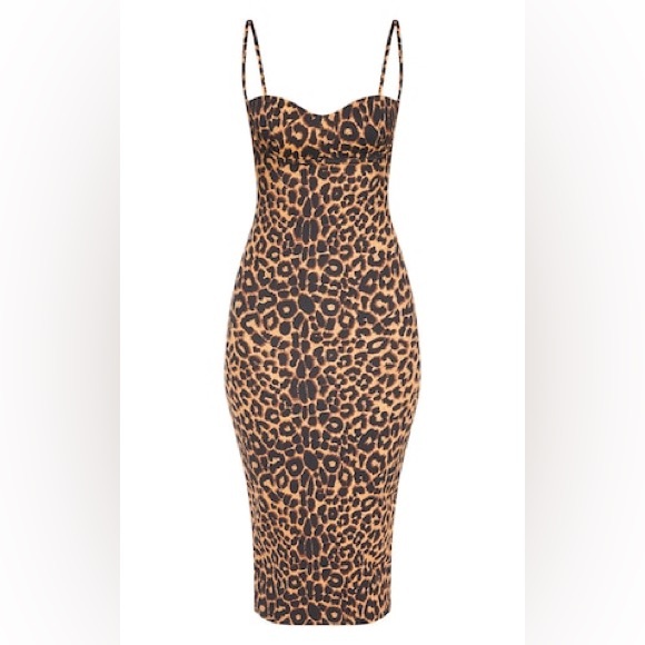 Leopard Print Strappy Cup Detail Midi Dress Pretty Little Thing - Picture 5 of 13
